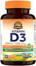 Vitalitown Vitamina D3 125 mcg (5000 UI) Alta Potencia para Huesos, Dientes, Corazón e Inmunidad, a Base de Aceite de Oliva, No GMO, Sin Gluten, 90 - imagen 1