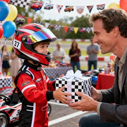 Papel de Regalo ZINTBIAL con Diseño de Bandera a Cuadros - Envoltura para Regalos de Autos de Carreras, Cumpleaños de Niños, Baby Shower - 17 - imagen 3