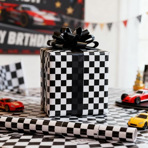Papel de Regalo ZINTBIAL con Diseño de Bandera a Cuadros - Envoltura para Regalos de Autos de Carreras, Cumpleaños de Niños, Baby Shower - 17 - imagen 6