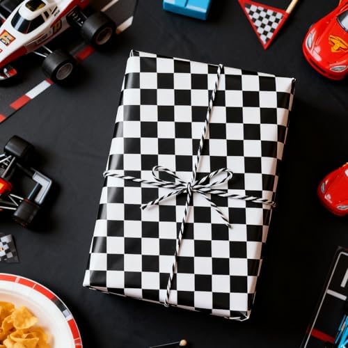 Papel de Regalo ZINTBIAL con Diseño de Bandera a Cuadros - Envoltura para Regalos de Autos de Carreras, Cumpleaños de Niños, Baby Shower - 17 - imagen 7