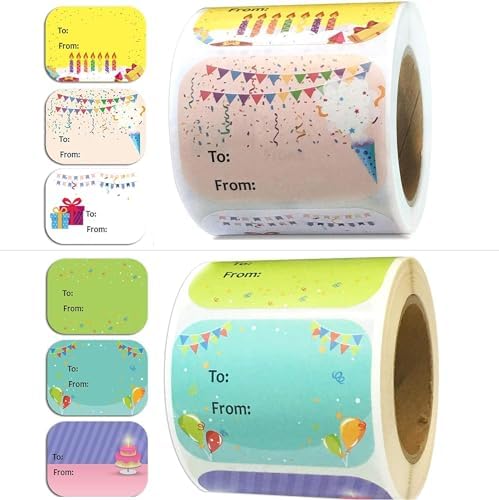 Etiquetas de Regalo de Cumpleaños - 300 Piezas de Stickers de 1.5 x 2 Pulgadas con 6 Diseños para Fiestas, Regalos y Celebraciones - imagen 1