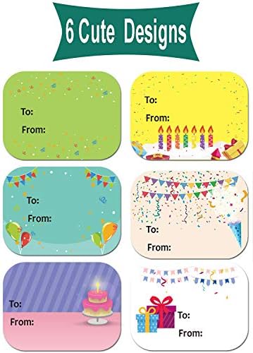 Etiquetas de Regalo de Cumpleaños - 300 Piezas de Stickers de 1.5 x 2 Pulgadas con 6 Diseños para Fiestas, Regalos y Celebraciones - imagen 3