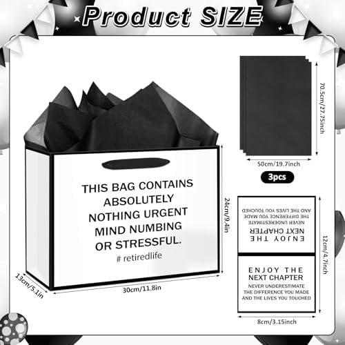 Bolsas de Regalo para Jubilación en Blanco y Negro con Papel de Seda y Tarjeta - Decoraciones para Fiesta de Despedida y Regalos para Hombres y - imagen 2