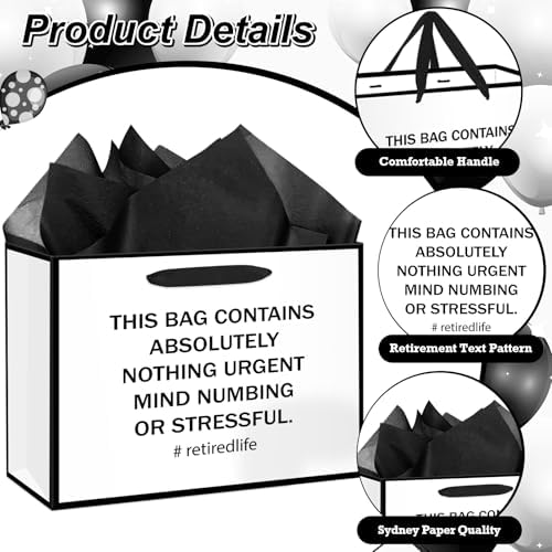 Bolsas de Regalo para Jubilación en Blanco y Negro con Papel de Seda y Tarjeta - Decoraciones para Fiesta de Despedida y Regalos para Hombres y - imagen 3