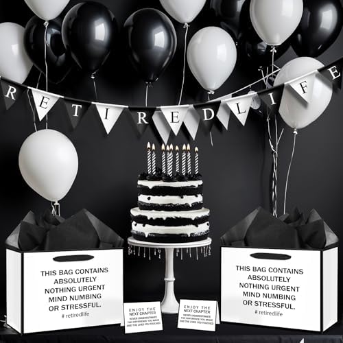 Bolsas de Regalo para Jubilación en Blanco y Negro con Papel de Seda y Tarjeta - Decoraciones para Fiesta de Despedida y Regalos para Hombres y - imagen 5