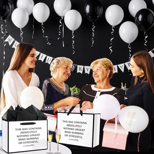 Bolsas de Regalo para Jubilación en Blanco y Negro con Papel de Seda y Tarjeta - Decoraciones para Fiesta de Despedida y Regalos para Hombres y - imagen 7