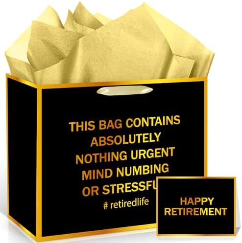 Bolsas de Regalo para Jubilación en Blanco y Negro con Papel de Seda y Tarjeta - Decoraciones para Fiesta de Despedida y Regalos para Hombres y - imagen 8