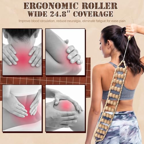 Herramientas de Masaje de Madera HTHLNG, Rodillo de Espalda de Madera – Kit de Maderoterapia con Rodillo de Masaje para Alivio de Tejido Profundo - imagen 3