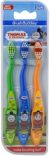 Cepillos de Dientes Brush Buddies Thomas & Friends para Niños, Paquete de 3, Suaves, Cabeza Pequeña y Agarre Fácil, Diseños Divertidos de Trenes, - imagen 1