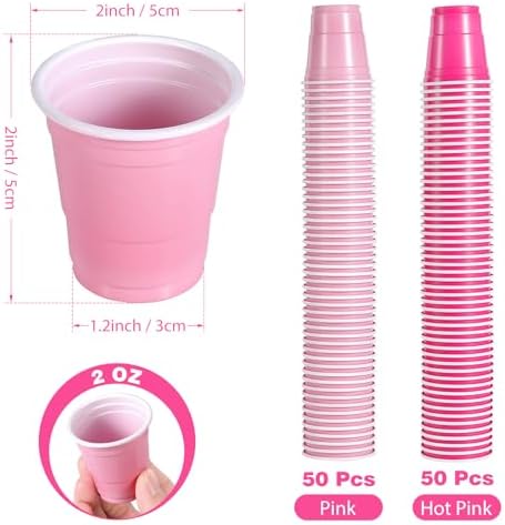Vasos desechables de plástico YINCL [100 Pzs] - Copas de 2 OZ para fiestas, decoración de cumpleaños y despedidas de soltera en color rosa - imagen 2