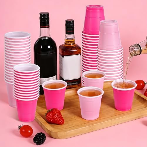 Vasos desechables de plástico YINCL [100 Pzs] - Copas de 2 OZ para fiestas, decoración de cumpleaños y despedidas de soltera en color rosa - imagen 3