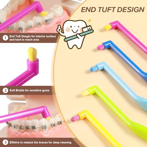 Cepillo Dental B Rush® Pequeño con Cabeza Ortodóntica - Cepillo de Punta Única para Brackets, Pack de 5 para Limpieza Detallada - imagen 3