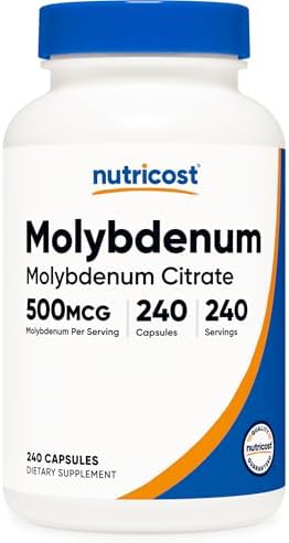 Suplemento de Molibdeno Nutricost (500mcg) 240 Cápsulas - Citrato de Molibdeno, Vegano, Sin OGM, Sin Gluten - imagen 1