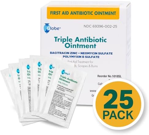 Globe (Paquete de 25 Ointment Antibiótico Triple en Paquete Individual, Kit de ros Auxilios para Rasguños, Cortes y Quemaduras, Previene Infecciones, - imagen 3