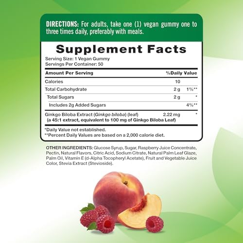 Gomitas de Ginkgo Biloba Nature's Truth | 50 piezas | Sabor Durazno y Frambuesa | Veganas, Sin OGM y Sin Gluten - imagen 2