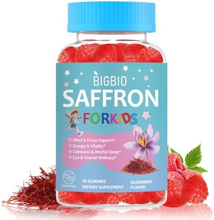 BIGBIO Azafrán para Niños, Extracto de Azafrán, Magnesio Glicinato, Omega-3, L-Teanina, Albahaca Sagrada, Romero, B6, D3 para Calma, Concentración, - imagen 1