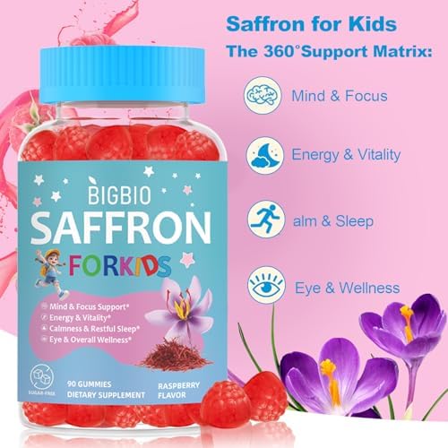 BIGBIO Azafrán para Niños, Extracto de Azafrán, Magnesio Glicinato, Omega-3, L-Teanina, Albahaca Sagrada, Romero, B6, D3 para Calma, Concentración, - imagen 7