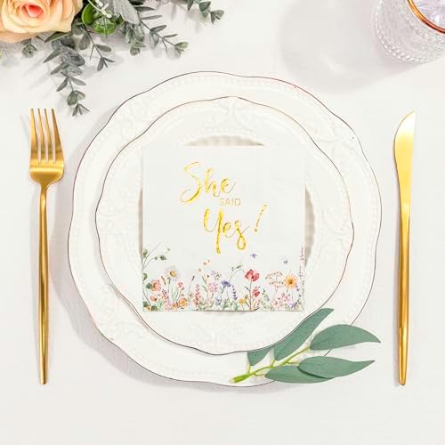 Servilletas de Compromiso Crisky de 3 Capas con Floral en Foil Dorado, 50 Piezas Desechables para Fiesta de Despedida de Soltera/Compromiso/Baby - imagen 3
