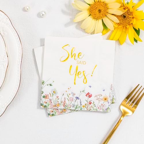 Servilletas de Compromiso Crisky de 3 Capas con Floral en Foil Dorado, 50 Piezas Desechables para Fiesta de Despedida de Soltera/Compromiso/Baby - imagen 4