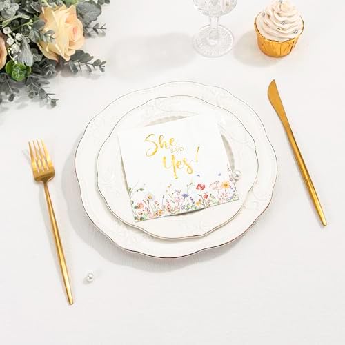 Servilletas de Compromiso Crisky de 3 Capas con Floral en Foil Dorado, 50 Piezas Desechables para Fiesta de Despedida de Soltera/Compromiso/Baby - imagen 5
