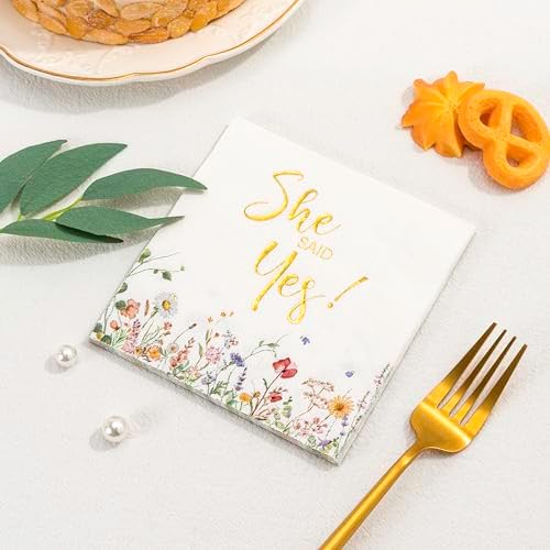 Servilletas de Compromiso Crisky de 3 Capas con Floral en Foil Dorado, 50 Piezas Desechables para Fiesta de Despedida de Soltera/Compromiso/Baby - imagen 6