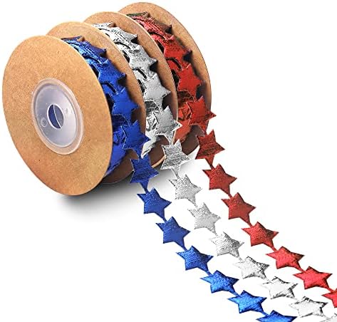 3 Rollos de Cinta Patriótica Estrellada de 15 Yards en Rojo, Blanco y Azul para Manualidades, Decoración de Día de los Caídos y 4 de Julio - imagen 1