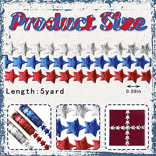 3 Rollos de Cinta Patriótica Estrellada de 15 Yards en Rojo, Blanco y Azul para Manualidades, Decoración de Día de los Caídos y 4 de Julio - imagen 2
