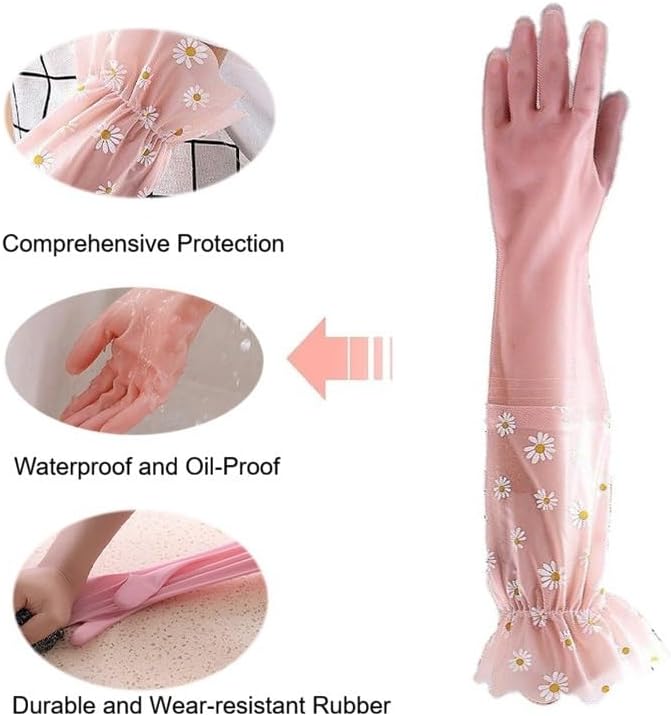 Guantes de Limpieza ITISMUNGO para Lavado de Platos, Resistentes al Agua y Desgarro, con Puños Largos, Rosa con Encaje, Ideal para Cocina y Jardinería - imagen 3