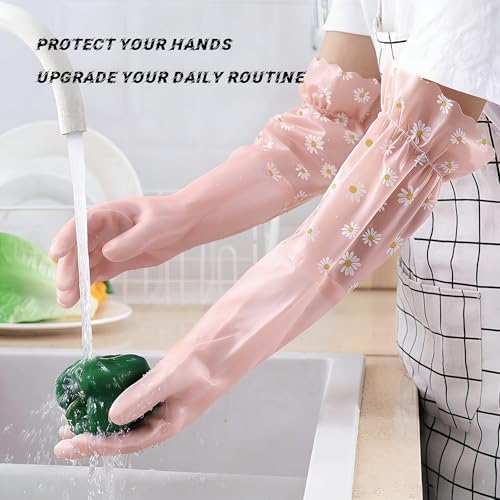 Guantes de Limpieza ITISMUNGO para Lavado de Platos, Resistentes al Agua y Desgarro, con Puños Largos, Rosa con Encaje, Ideal para Cocina y Jardinería - imagen 8