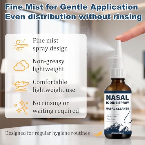 Spray Nasal Iodado 2 Piezas, Limpieza y Cuidado Diario, Refresca las Fosetas Nasales, Rocío Fino No Medicado - 150+ Usos por Botella para Aire Seco y - imagen 3