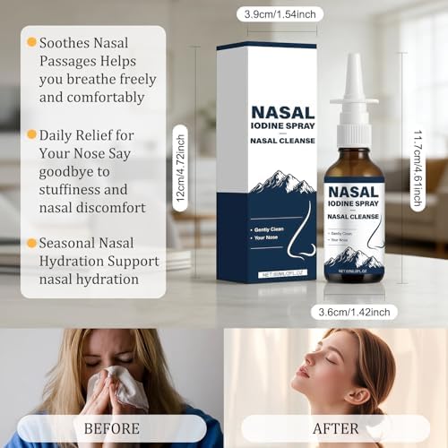 Spray Nasal Iodado 2 Piezas, Limpieza y Cuidado Diario, Refresca las Fosetas Nasales, Rocío Fino No Medicado - 150+ Usos por Botella para Aire Seco y - imagen 4
