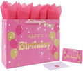 Set de Bolsa de Regalo Extra Grande Qirrmiy de 16.5 Rosa con Manijas, Tarjeta de Felicitación, Papel de Seda y Calcomanías, Diseño de Globos, 1 Pza - imagen 1