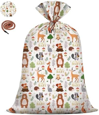 KIDAJOY 1 Pz Bolsa de Regalo Extra Grande de Bosque para Baby Shower - 56 * 36 Pulgadas, Jumbo Animales del Bosque, Fiestas de Bebés Niñas y Niños - imagen 1