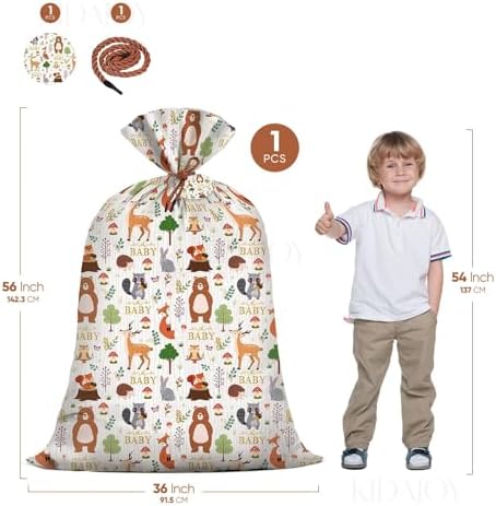 KIDAJOY 1 Pz Bolsa de Regalo Extra Grande de Bosque para Baby Shower - 56 * 36 Pulgadas, Jumbo Animales del Bosque, Fiestas de Bebés Niñas y Niños - imagen 2