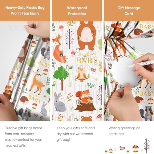 KIDAJOY 1 Pz Bolsa de Regalo Extra Grande de Bosque para Baby Shower - 56 * 36 Pulgadas, Jumbo Animales del Bosque, Fiestas de Bebés Niñas y Niños - imagen 3