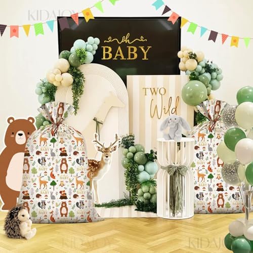 KIDAJOY 1 Pz Bolsa de Regalo Extra Grande de Bosque para Baby Shower - 56 * 36 Pulgadas, Jumbo Animales del Bosque, Fiestas de Bebés Niñas y Niños - imagen 7