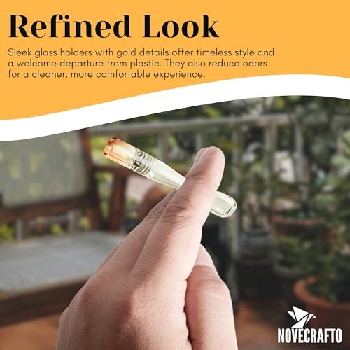 Set de 2 Soportes de Cigarrillos de Vidrio – Diseño Curvado Elegante Hecho a Mano con Detalles en Oro – Puntas Reutilizables de 3.15 (8 cm) para Tiro - imagen 5