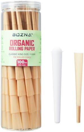 Conos Pre Enrollados BOZNA - Papel de Fumar Orgánico con Filtros, Quema Lenta, Sello de Goma Natural, Ultra Delgado, 100 piezas, Tamaño King Sin - imagen 1