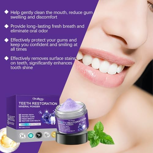 Polvo Mineral Restaurador de Dientes 2 Piezas, Polvo Morado Blanqueador, Refresca el Aliento y Fortalece Dientes y Encías, Suave y No Irritante. - imagen 4
