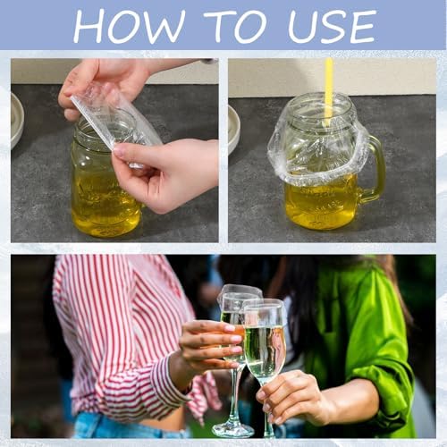 100 Piezas de Cubiertas Desechables para Bebidas, Protección para Alcohol, Scrunchie para Mujeres, Cubiertas para Copas de Vino, Protector de Bebidas - imagen 4