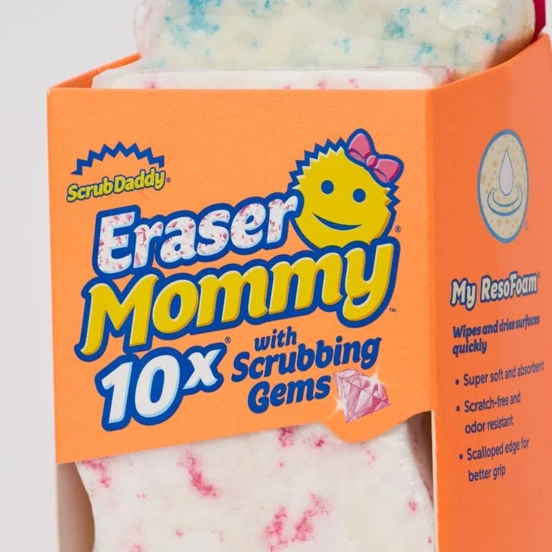 Esponja Limpiadora Scrub Daddy Eraser Mommy 10x con Gemas de Limpieza, Borra, Voltea, Limpia! Suave y Activa con Agua (Paquete de 2) - imagen 1