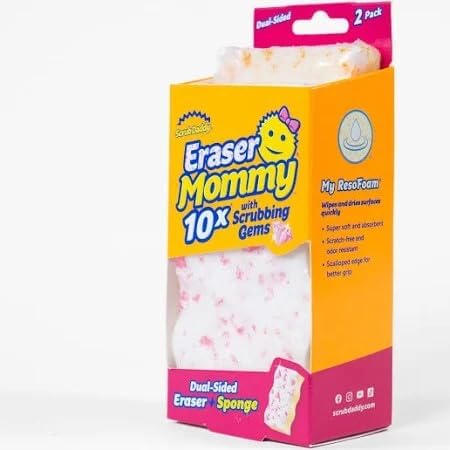 Esponja Limpiadora Scrub Daddy Eraser Mommy 10x con Gemas de Limpieza, Borra, Voltea, Limpia! Suave y Activa con Agua (Paquete de 2) - imagen 2