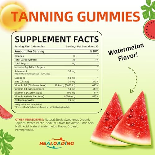 Suplemento de Gomas Bronceadoras HEALOADING para Adultos: Gomas Diarias con Astaxantina, Colágeno, Licopeno, Zinc (Citrato) y Vitaminas para la Salud - imagen 2