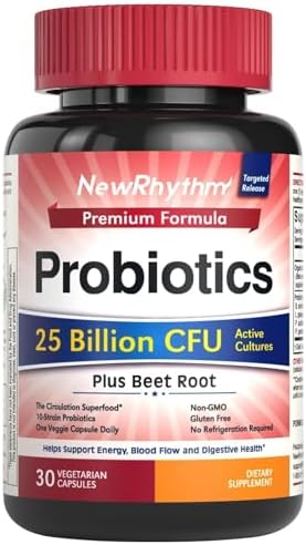 Probioticos NewRhythm para Mujeres y Hombres 25 Mil Millones CFU, Extracto de Betabel Orgánico, Energía y Salud Cardiaca, 30 Cápsulas Veganas - imagen 1