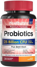 Probioticos NewRhythm para Mujeres y Hombres 25 Mil Millones CFU, Extracto de Betabel Orgánico, Energía y Salud Cardiaca, 30 Cápsulas Veganas - imagen 1
