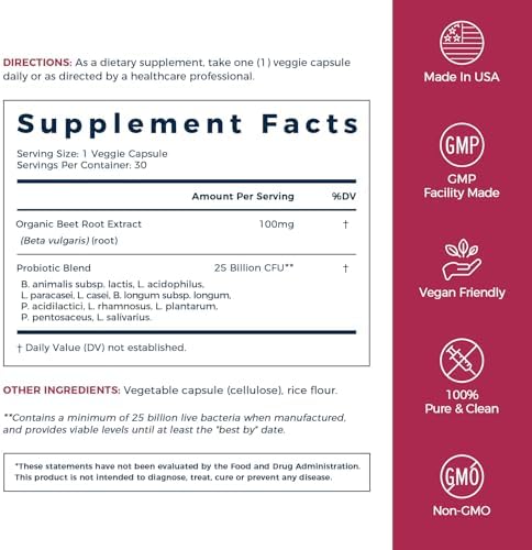 Probioticos NewRhythm para Mujeres y Hombres 25 Mil Millones CFU, Extracto de Betabel Orgánico, Energía y Salud Cardiaca, 30 Cápsulas Veganas - imagen 8