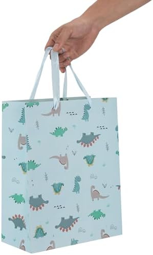 Set de Bolsas Grande Azul Claro de 13” con Tarjeta de Felicitación y Papel de Seda (Diseño de Dinosaurios) para Fiestas de Niños, Bebés y Nuevos - imagen 6