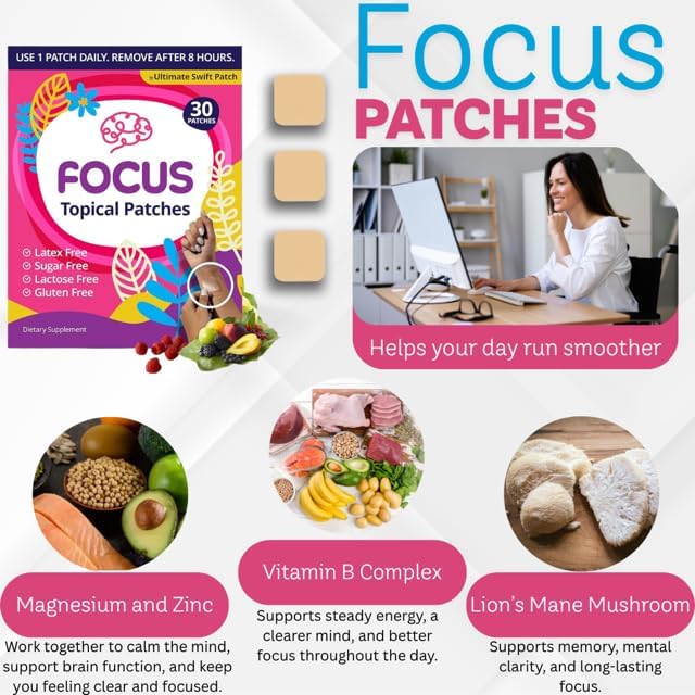 Parche Swift Focus para Adultos (Suministro para 30 Días) + Mezcla Propietaria (Hombres y Mujeres) - Mejora la Concentración en Niños y Adultos con - imagen 4