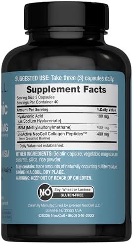 Complejo de Ácido Hialurónico NeoCell 900mg | 120 Cápsulas | con Péptidos de Colágeno BioActivos y MSM | Fórmula de Grado Premium - imagen 2