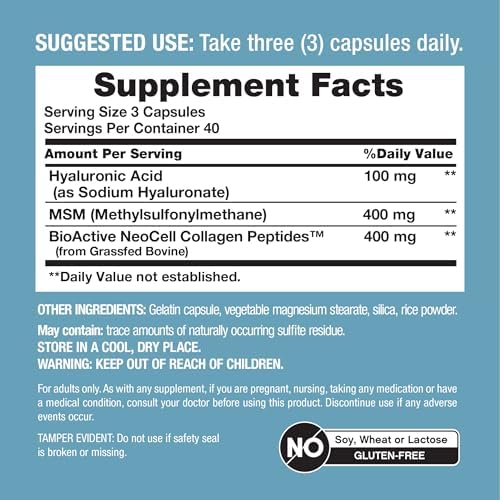 Complejo de Ácido Hialurónico NeoCell 900mg | 120 Cápsulas | con Péptidos de Colágeno BioActivos y MSM | Fórmula de Grado Premium - imagen 4